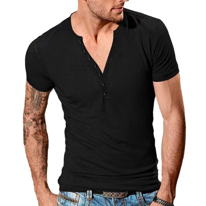 Herren Kurzarm Henley-T-Shirt mit Knopfleiste und weichem Baumwollmix Aliams