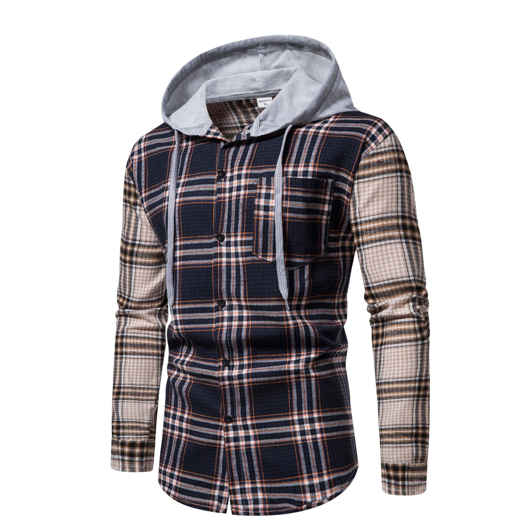 Herren Karo-Hemdjacke mit integrierter Kapuze und modernen Mustern Aliams