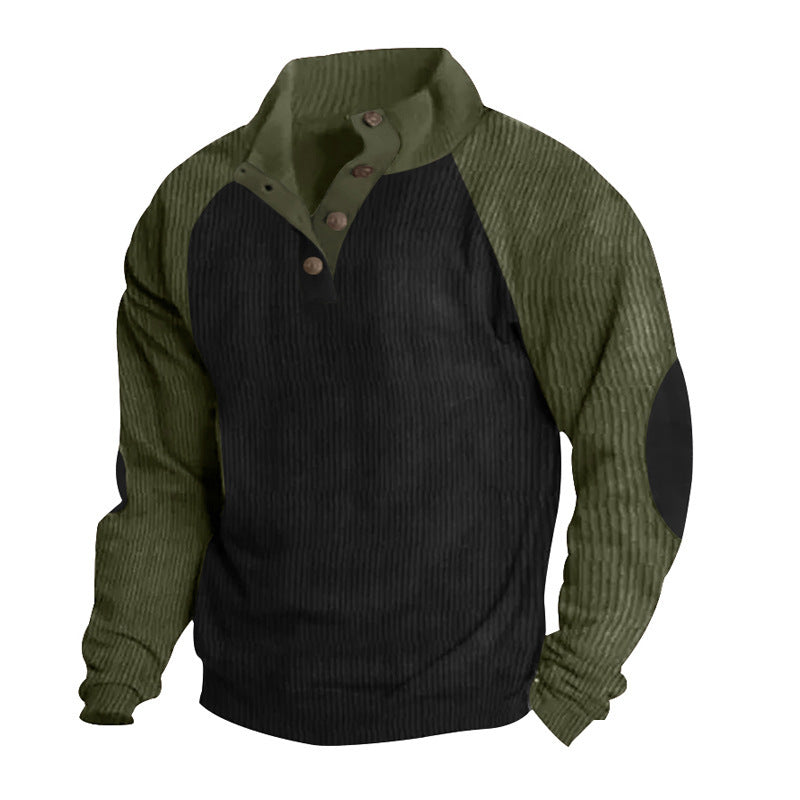 Herren strukturiertes Pullover-Shirt mit Knopfleiste und Lederdetails Aliams