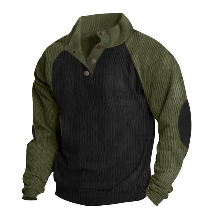 Herren strukturiertes Pullover-Shirt mit Knopfleiste und Lederdetails Aliams