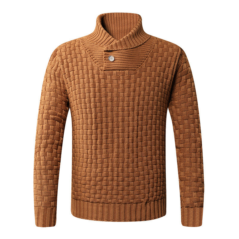 Herren strukturiertes Strickpullover mit Stehkragen und dekorativen Knöpfen Aliams