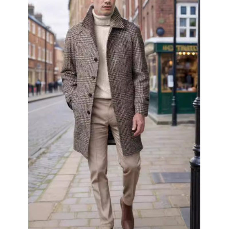 Herren eleganter Karomantel mit Taillengürtel Aliams