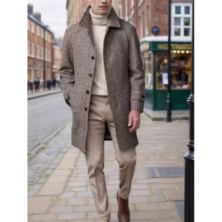 Herren eleganter Karomantel mit Taillengürtel Aliams