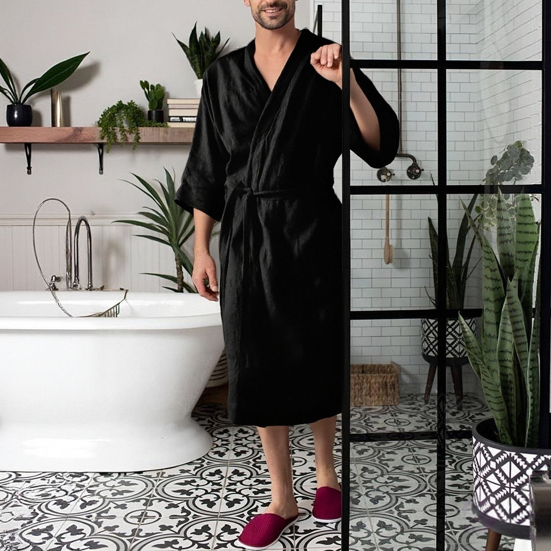 Herren eleganter Bademantel aus hochwertigem Leinen Aliams