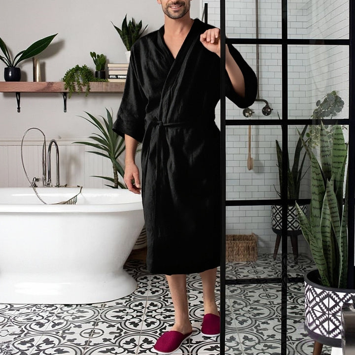 Herren eleganter Bademantel aus hochwertigem Leinen Aliams
