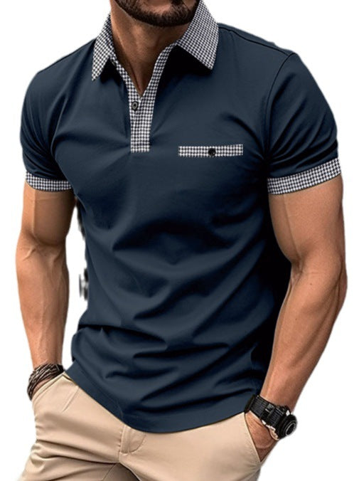 Herren Kurzarm Poloshirt mit kariertem Kragen Aliams