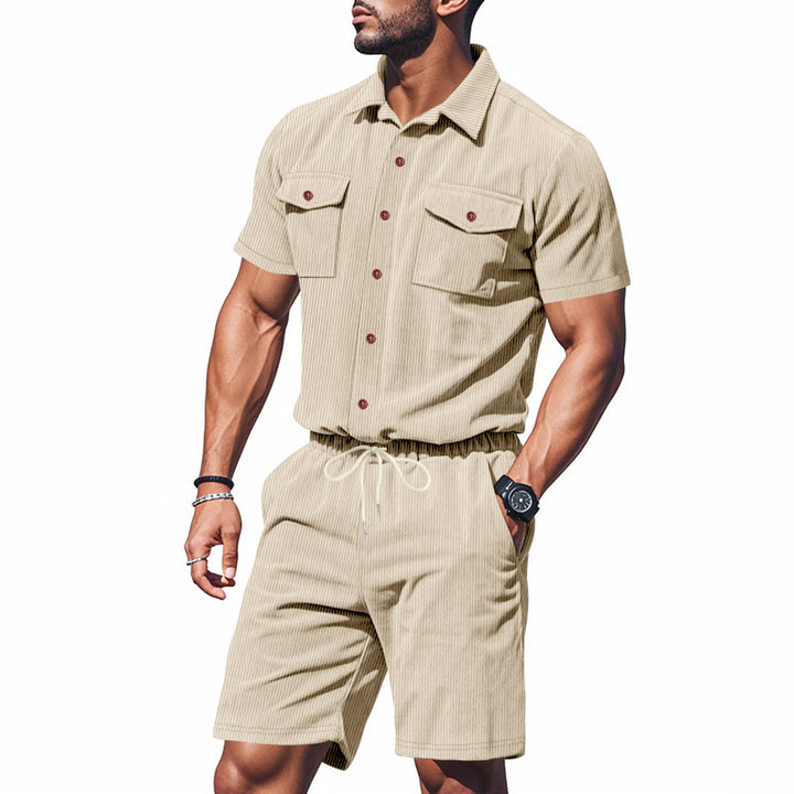 Herren Freizeitanzug im lässigen Streifenlook mit praktischen Taschen und elastischem Bund Aliams