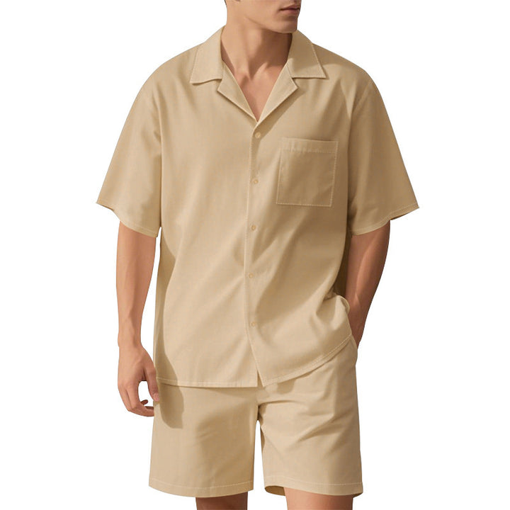 Herren elegantes Kurzarm-Urlaubs-Outfit bestehend aus Hemd und Shorts Aliams