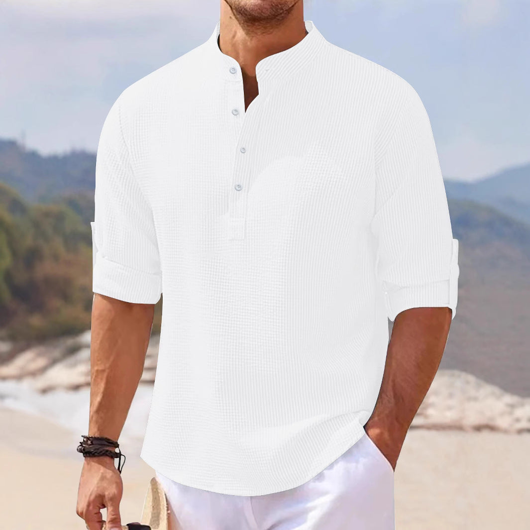 Herren Kurzarm-Henley-Shirt mit strukturiertem Gewebe Aliams