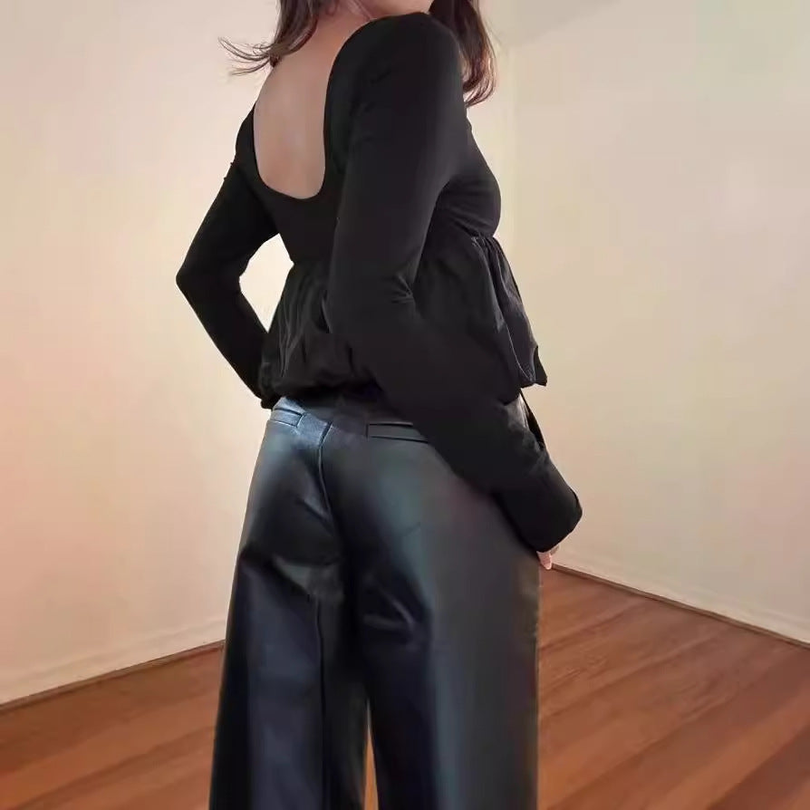 Damen Elegante Bluse mit Plissee-Design und weitem Saum Aliams