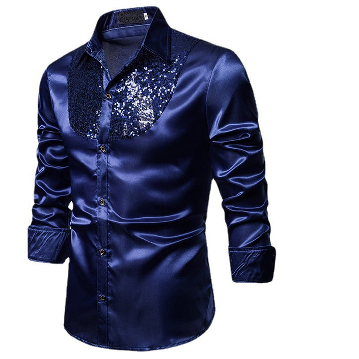 Herren Glänzendes Seidenhemd mit Paillettenelementen Aliams