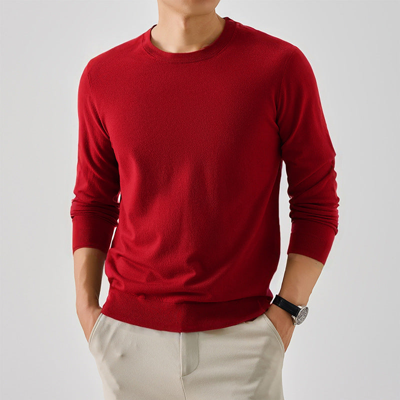 Herren Klassischer Rundhalspullover aus feiner Wolle Aliams