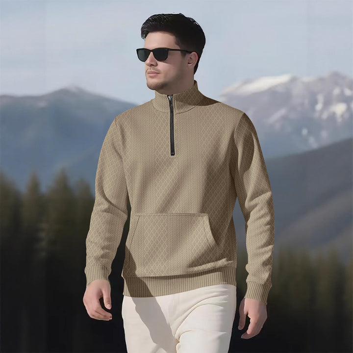 Herren sportlicher Fleece-Pullover mit hohem Kragen und Reißverschluss Aliams