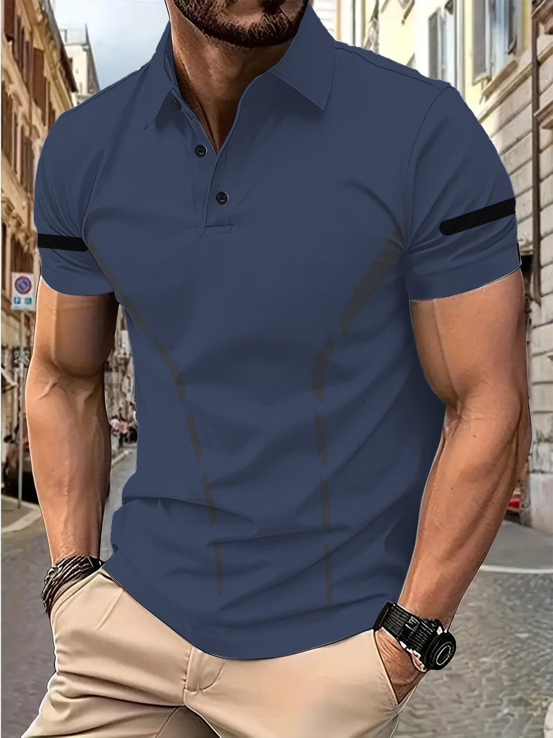 Herren Poloshirt mit modernem sportlichem Schnitt und dynamischen Akzentlinien Aliams