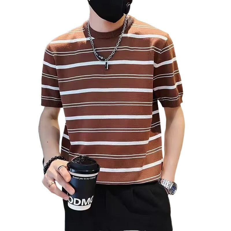 Herren Kurzarm-T-Shirt mit modernem Streifenmuster Aliams