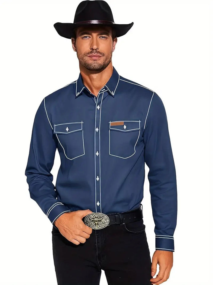Herren Westernhemd mit kontrastierenden Nähten und Brusttaschen Aliams