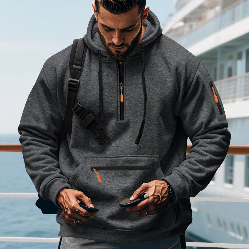 Herren sportlicher Kapuzenpullover mit Reißverschluss und praktischen Taschen Aliams