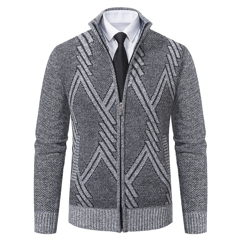 Herren elegante Strickjacke mit strukturiertem Zopfmuster und hochschließendem Kragen Aliams