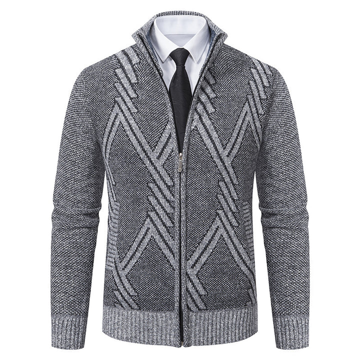 Herren elegante Strickjacke mit strukturiertem Zopfmuster und hochschließendem Kragen Aliams