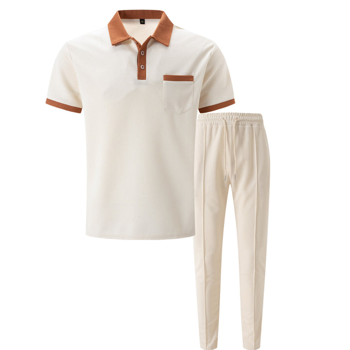Herren elegantes Freizeit-Set mit strukturiertem Poloshirt und bequemer Hose Aliams