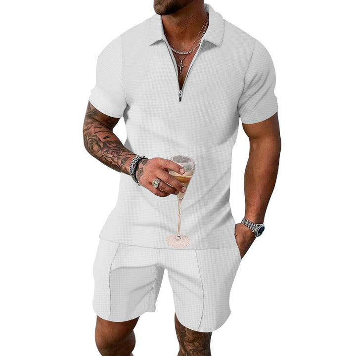Herren Kurzarm Poloshirt mit Zipper und lässigen Shorts Aliams