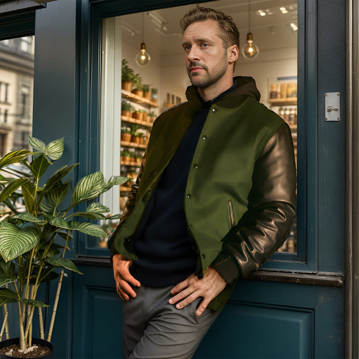 Herren stylische Bomberjacke mit Kontrastärmeln Aliams