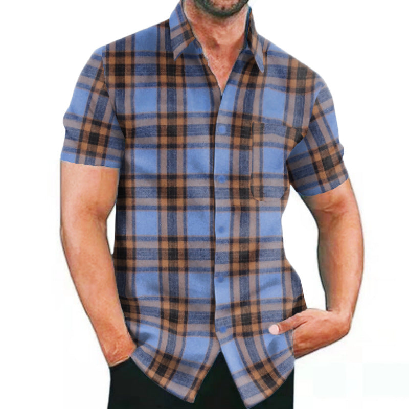 Herren Kurzarm Karohemd mit Taschen und modischem Schnitt Aliams