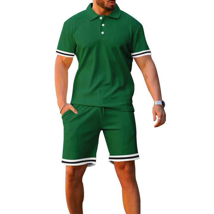 Herren sportliches Poloshirt und Freizeit-Shorts Set mit elastischem Bund und Kontraststreifen Aliams