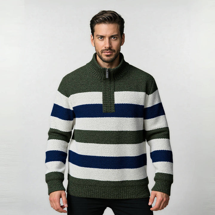 Herren Strickpullover mit hohem Kragen und innovativem Reißverschluss Aliams