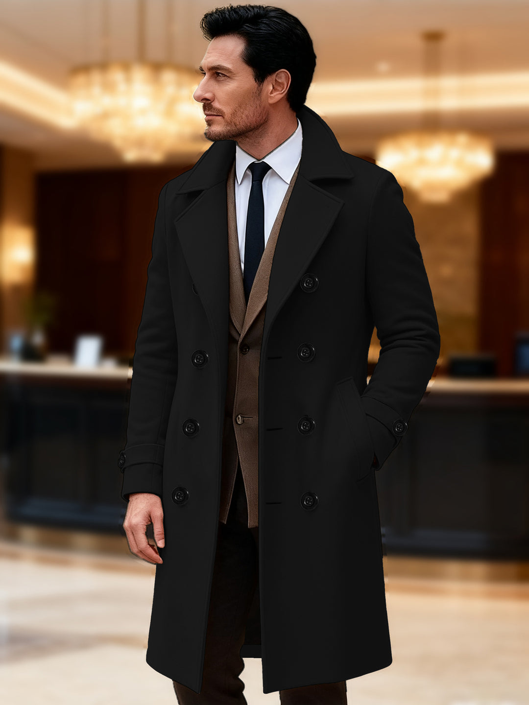 Herren eleganter doppelreihiger Wollmantel Aliams