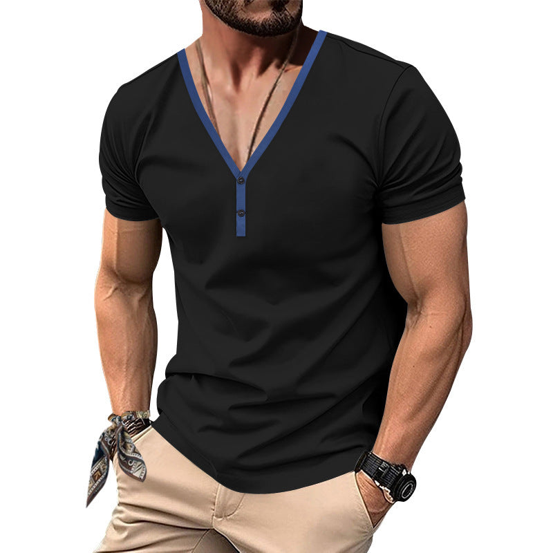 Herren Kurzarm-Henley-Shirt mit modernen Akzenten und Knopfleiste Aliams