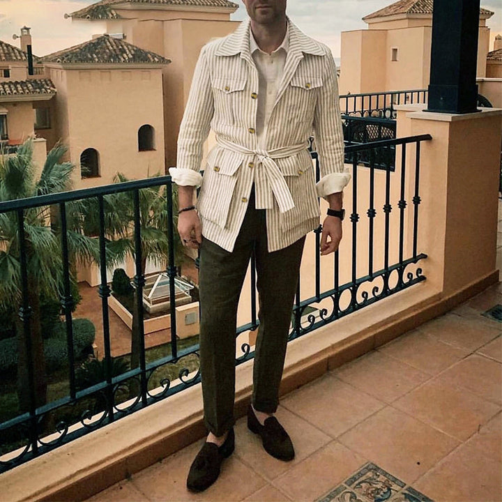 Damen Lässige Streifenjacke mit praktischen Taschen und modischem Revers Aliams