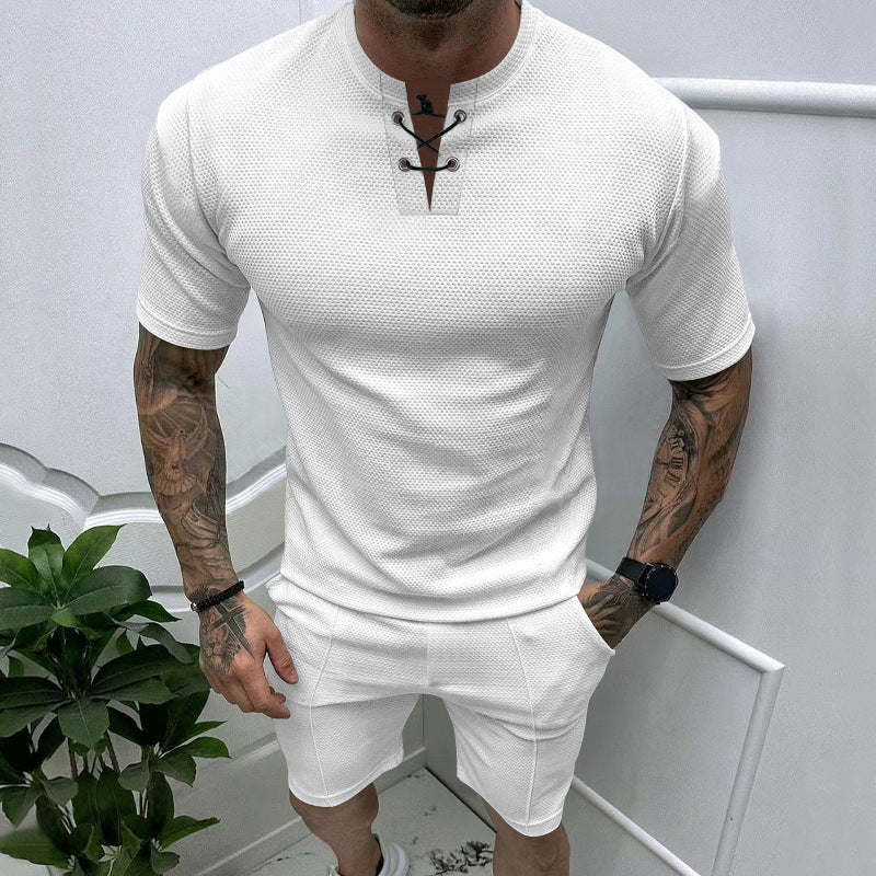 Herren sportliches Kurzarm-Henley-Set mit modernem Strukturdesign Aliams