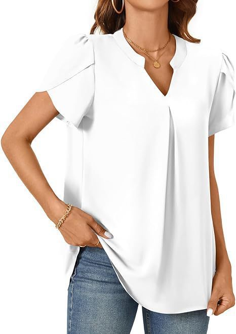 Damen Bluse mit eleganter V-Ausschnitt-Detail und leichten Puffärmeln Aliams