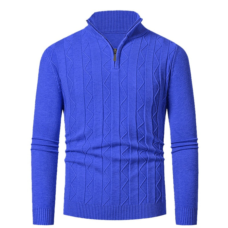 Herren Pullover mit modernem Stehkragen und strukturiertem Zopfmuster Aliams