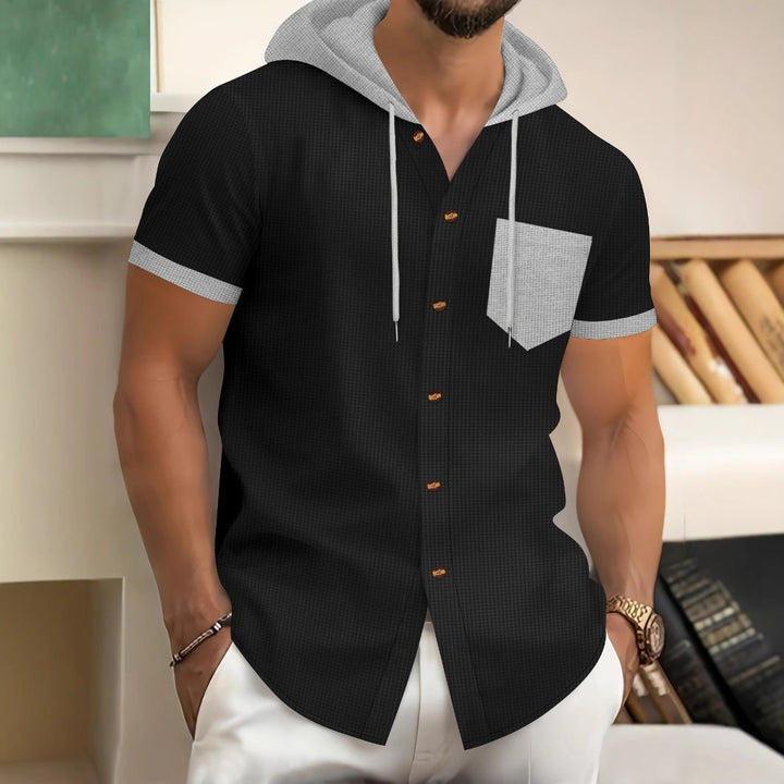 Herren Kurzarm-Hemd mit Kapuze und Brusttasche Aliams