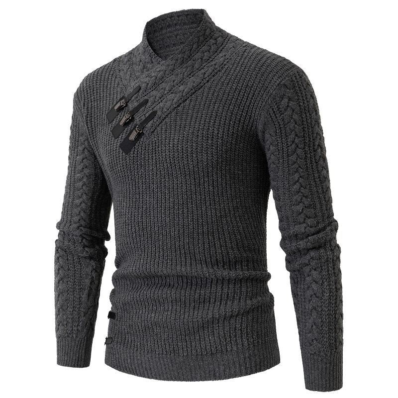 Herren Strickpullover mit hohem Kragen und dekorativen Knöpfen Aliams