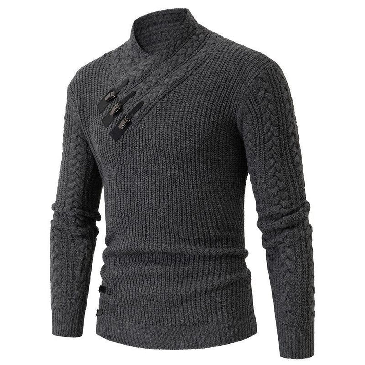 Herren Strickpullover mit hohem Kragen und dekorativen Knöpfen Aliams