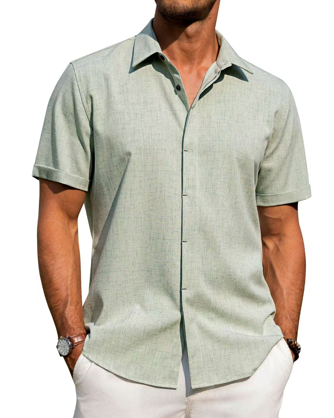 Herren Kurzarm-Hemd mit strukturiertem Design und modernem Kragen Aliams