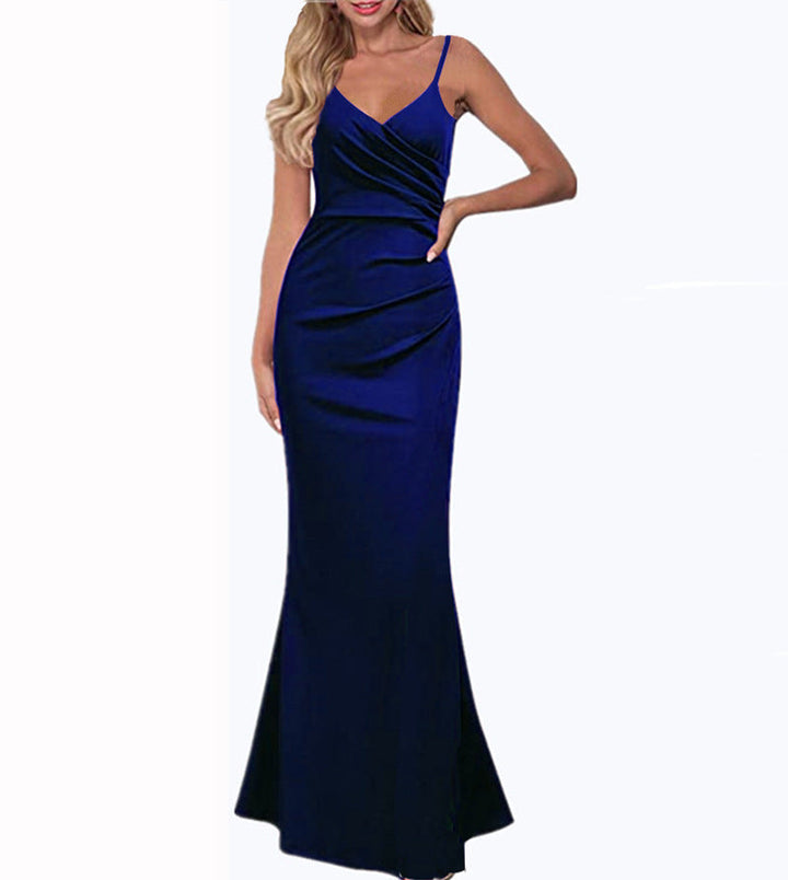 Aliams | Einfarbiges Slim Fit Fließendes Maxikleid