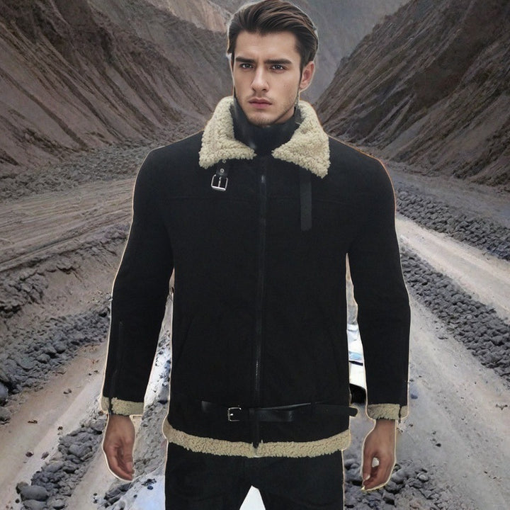 Herren Shearling-Lederjacke mit modernem Design und warmem Futter Aliams