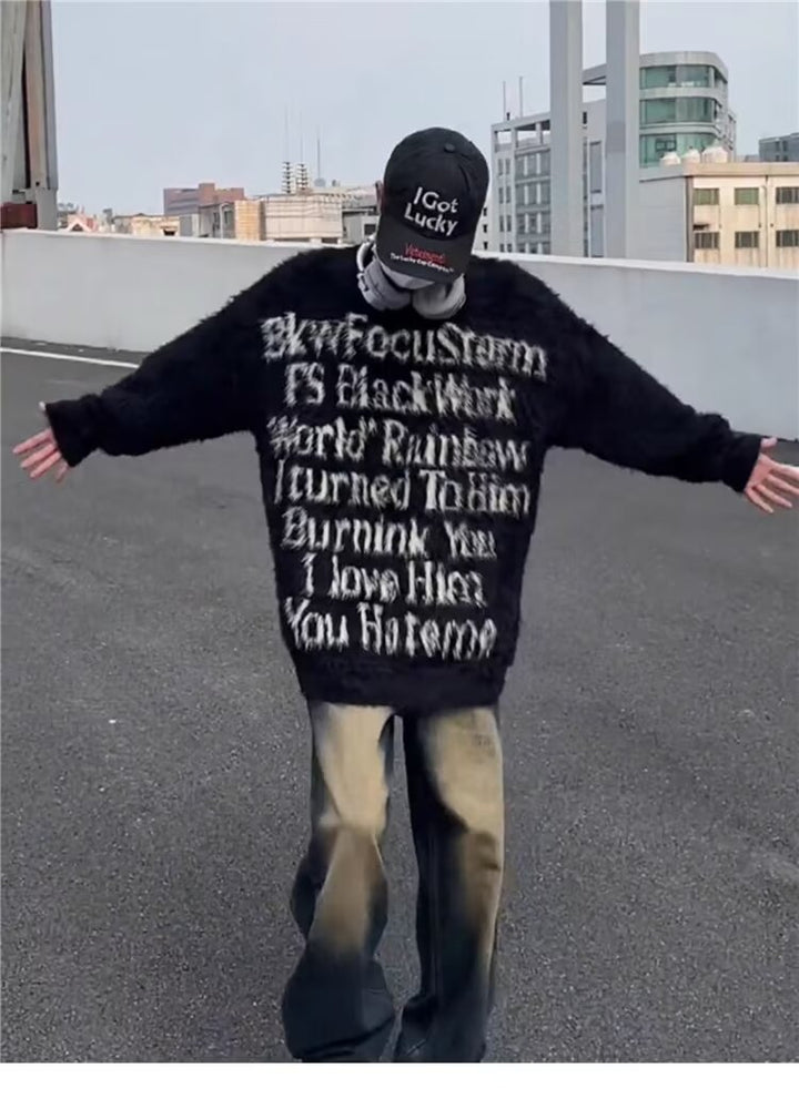 Unisex Oversized Pullover mit kreativem Schriftzug Aliams