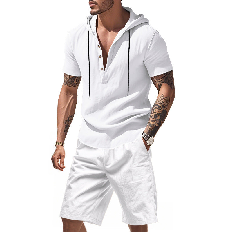 Herren Freizeit-Langarm-Hoodie mit Knopfleiste und Shorts Aliams
