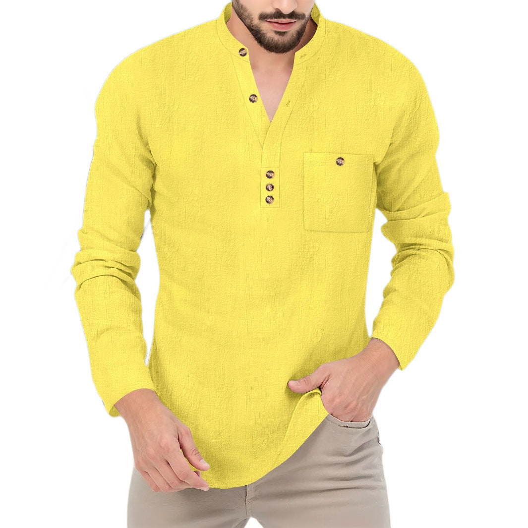 Herren Hemd im lässigen Stil mit modischem Stehkragen und eleganten Knöpfen Aliams