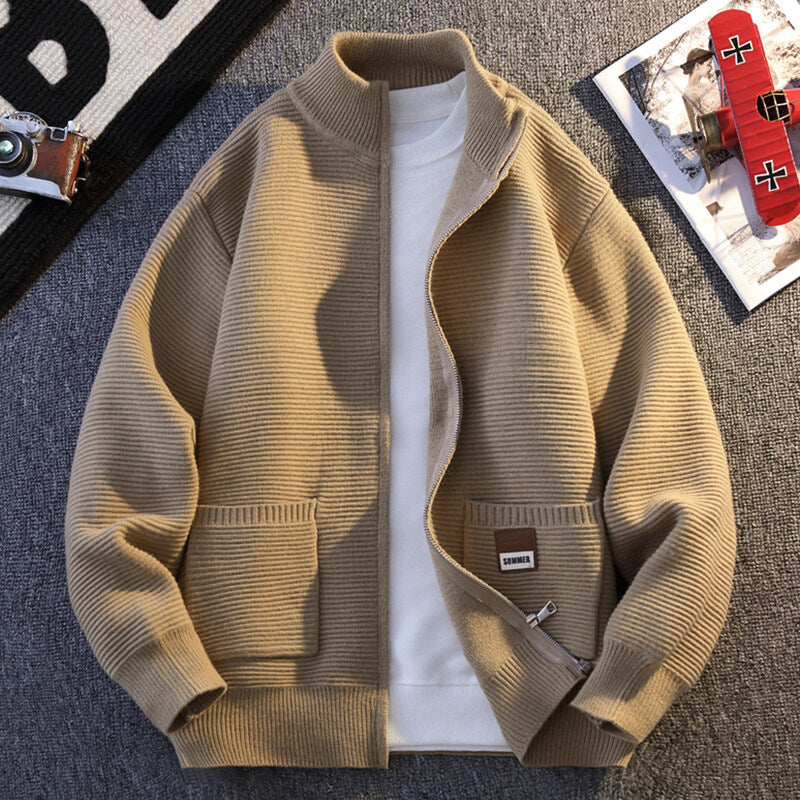 Herren Gemusterte Strickjacke mit hohem Kragen und Taschen Aliams