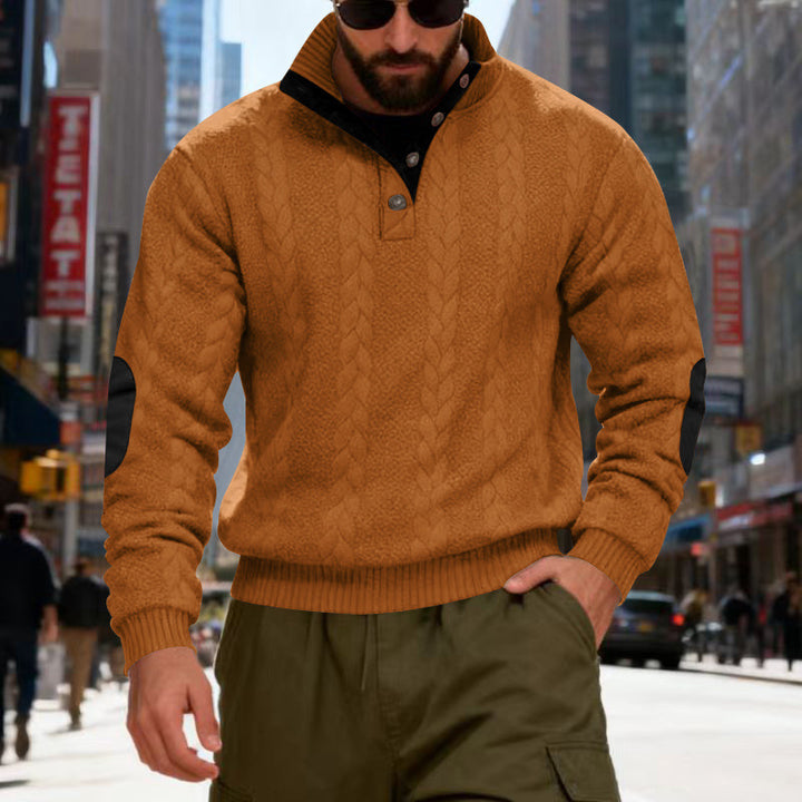 Herren gestrickter Pullover mit Kontrastdetails und modernem Knopfverschluss Aliams