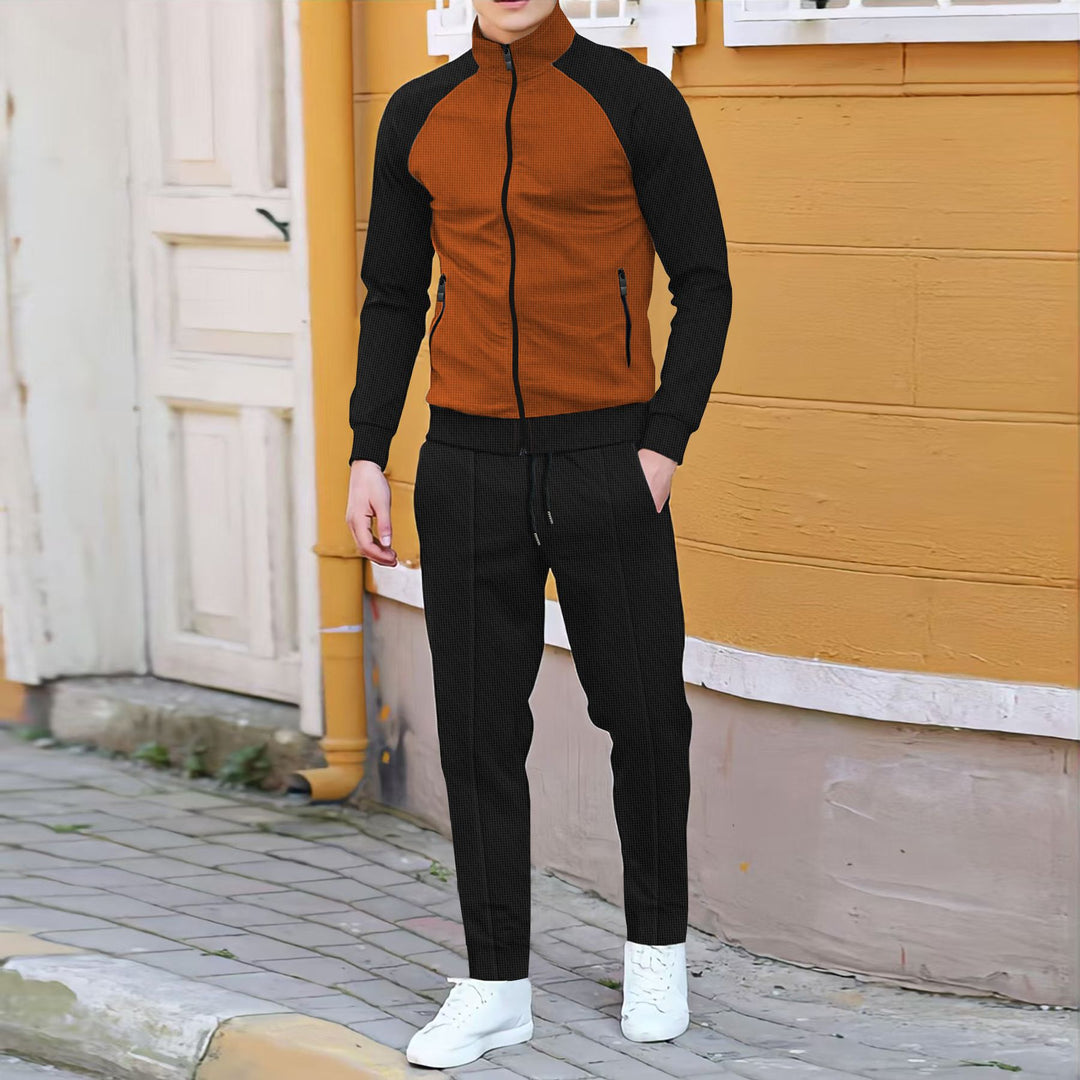 Herren sportlicher Trainingsanzug mit hohem Kragen und funktionalen Taschen Aliams