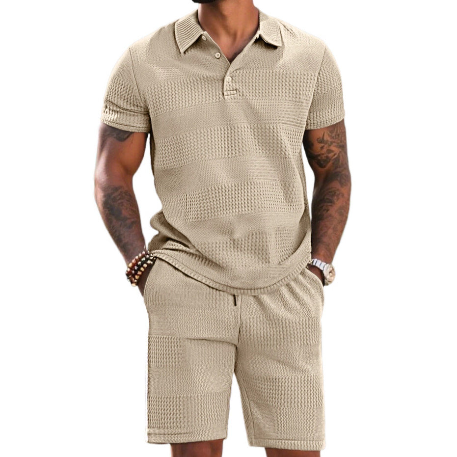 Herren Freizeitanzug mit strukturiertem Poloshirt und kurzen Hosen Aliams