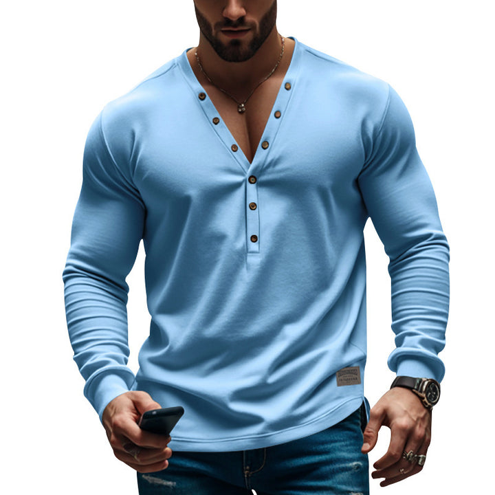 Herren Langarm Henley T-Shirt mit modernem Knopfverschluss und figurbetontem Schnitt Aliams
