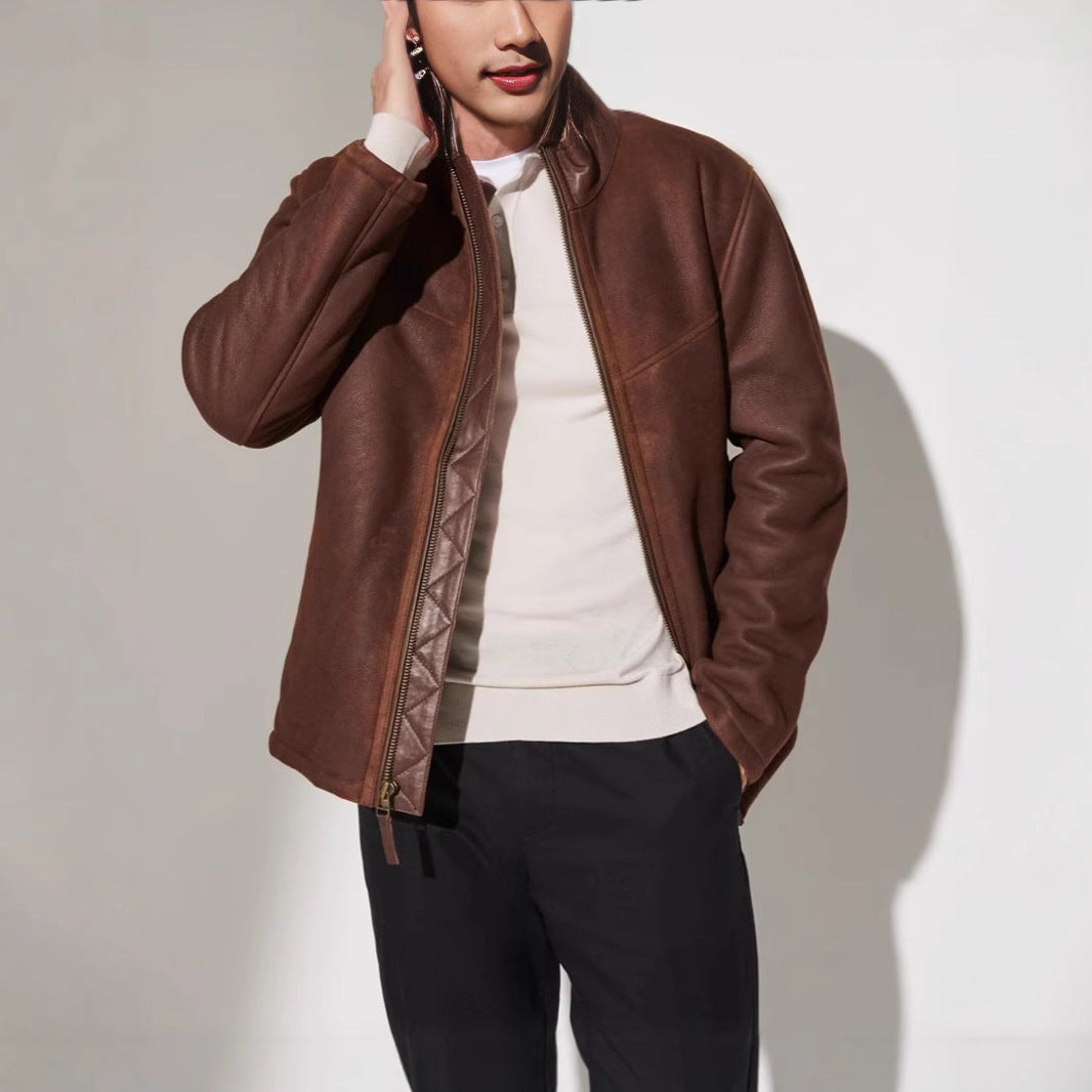 Herren hochwertige Lederjacke mit elegantem Steppdesign Aliams